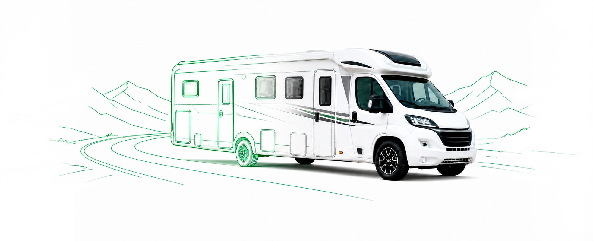 Autocaravana de SeulMotor y paisaje dibujados progresivamente con líneas verdes